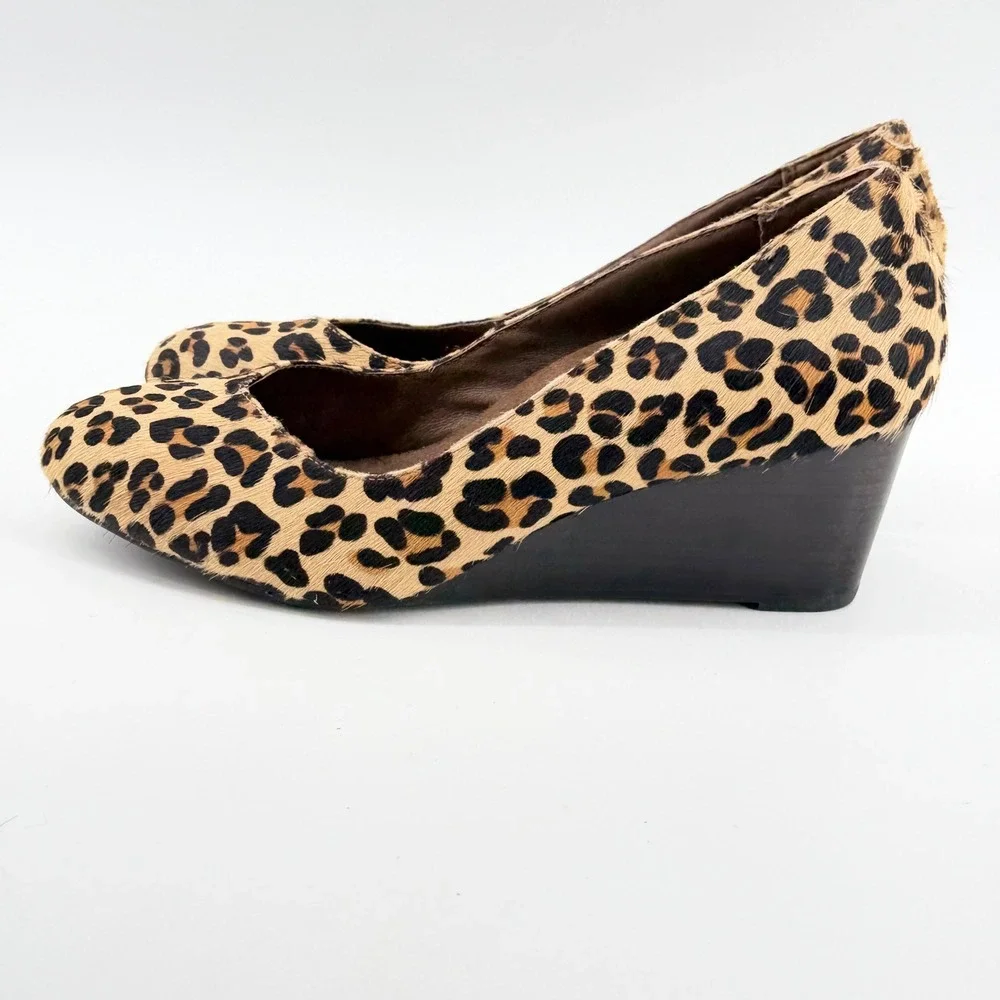 Vionic Antonia Leopard Print Calf Hair Wedge Pumps Womens Size 9 Brown Black